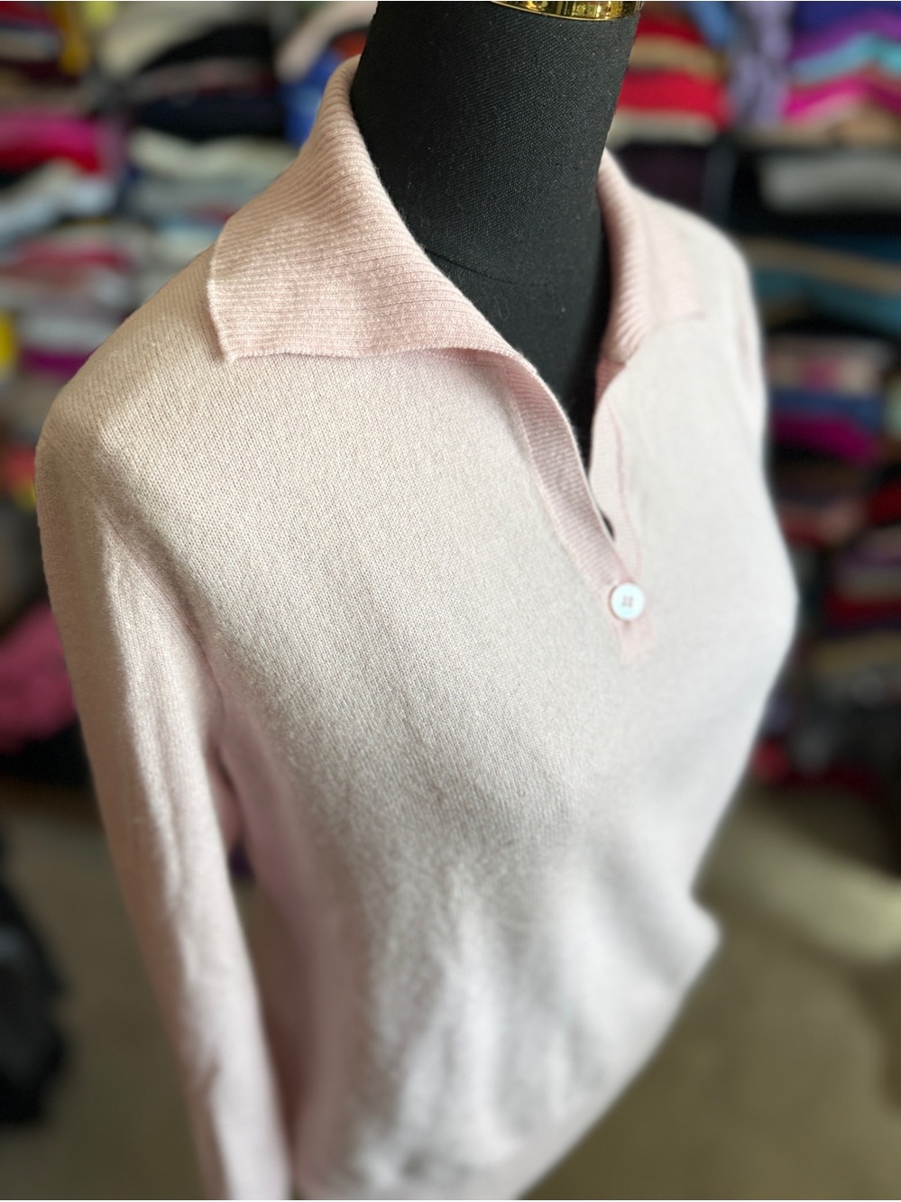 Soft Pink Women's Polo Collar Cashmere Sweater